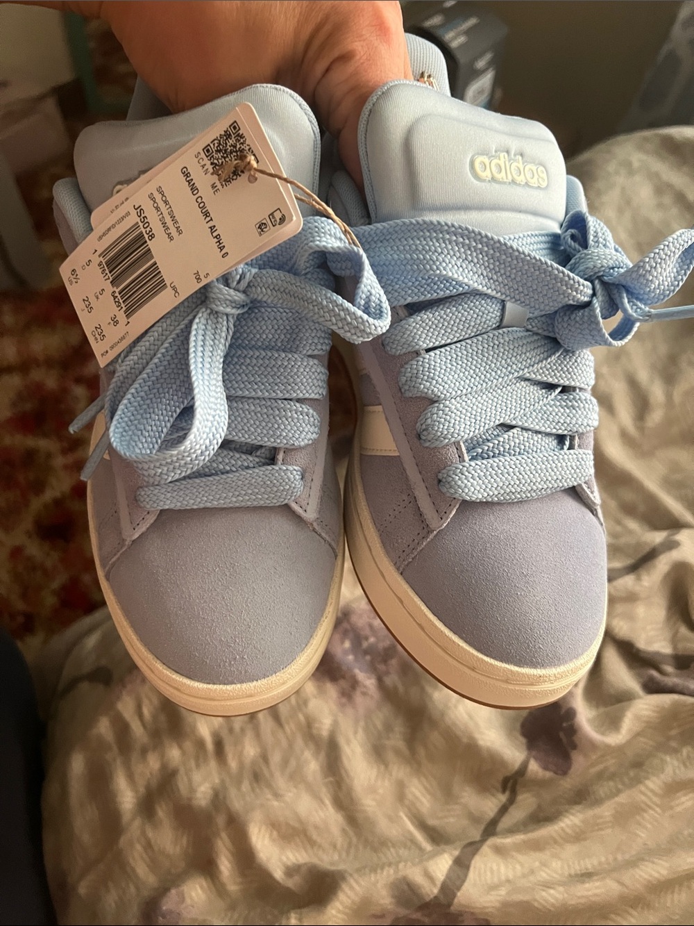 adidas Kids Light Blue & White Grand Court Sneakers